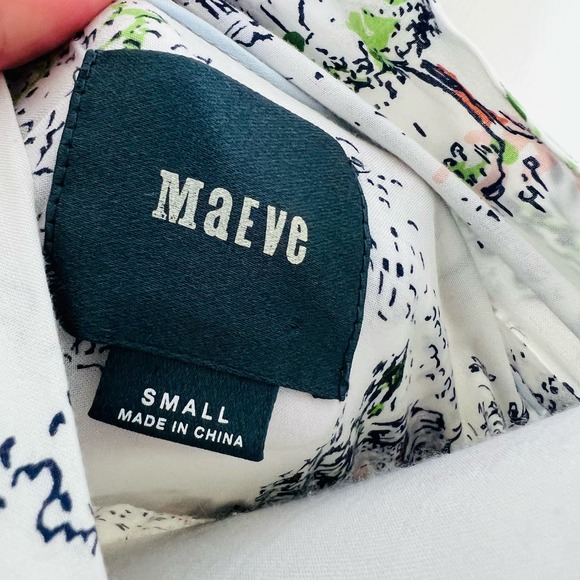 Anthropologie Maeve Swing Blouse SMALL Toile Novelty Tie Neck 3/4 Sleeve Button - Picture 5 of 12